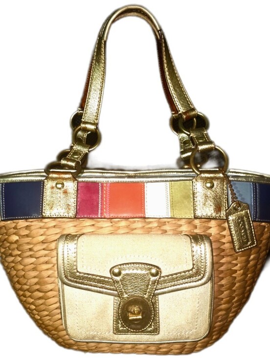 Coach Handbags - Coach 10749 Lily 65th Anniversary Ed. Large Straw W/Gold Leather Trim Tote Bag